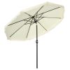 Outsunny 9ft Patio Umbrella with Push Button Tilt and Crank, Ruffled Outdoor Market Table Umbrella with Tassles and 8 Ribs, for Garden, Deck, Pool