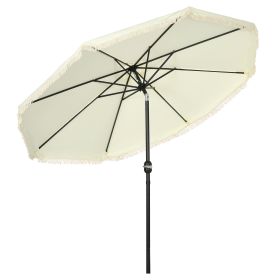 Outsunny 9ft Patio Umbrella with Push Button Tilt and Crank, Ruffled Outdoor Market Table Umbrella with Tassles and 8 Ribs, for Garden, Deck, Pool