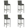 Garden Bar Stools with Cushions 4 pcs Gray Poly Rattan