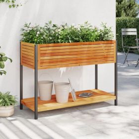 Garden Planter with Shelf 43.3"x17.7"x31.5" Solid Wood Acacia and Steel