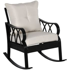 Outsunny Outdoor Wicker Rocking Chair with Padded Cushions, Aluminum Furniture Rattan Porch Rocker Chair w/ Armrest for Garden, Patio, and Backyard