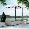 Outsunny Double-sided Patio Umbrella 9.5' Large Outdoor Market Umbrella with Push Button Tilt and Crank, 3 Air Vents and 12 Ribs, for Garden, Deck