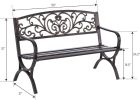 MFSTUDIO 50 Inches Outdoor Garden Bench,Cast Iron Metal Frame Patio Park Bench with Floral Pattern Backrest,Arch Legs.