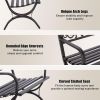 MFSTUDIO 50 Inches Outdoor Garden Bench,Cast Iron Metal Frame Patio Park Bench with Floral Pattern Backrest,Arch Legs.
