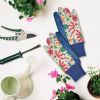 Flowers Blossom Print Gloves; Pack of 12 Medium Size Dark Blue Floral Pattern Workwear Gloves for Women; Cotton Garden Gloves Comfortable Fit; Non-Sli