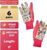 Gardening Work Gloves for Women. Breathable Flower Print 6 Pairs Medium Size