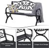 MFSTUDIO 50 Inches Outdoor Garden Bench,Cast Iron Metal Frame Patio Park Bench with Floral Pattern Backrest,Arch Legs.