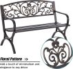 MFSTUDIO 50 Inches Outdoor Garden Bench,Cast Iron Metal Frame Patio Park Bench with Floral Pattern Backrest,Arch Legs.