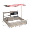 Outsunny Kids Sandbox with Canopy Adjustable, Wooden Sandbox Backyard Toy with Kitchen Playset Accessories, Outdoor Activity Gift for Girls and Boys