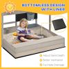 Outsunny Kids Sandbox with Canopy Adjustable, Wooden Sandbox Backyard Toy with Kitchen Playset Accessories, Outdoor Activity Gift for Girls and Boys