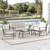4 Piece Patio Furniture Set, Aluminum Conversation Set, Outdoor Garden Sofa Set with Armchairs, Loveseat, Center Coffee Table and Cushions