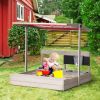 Outsunny Kids Sandbox with Canopy Adjustable, Wooden Sandbox Backyard Toy with Kitchen Playset Accessories, Outdoor Activity Gift for Girls and Boys