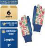 Flowers Blossom Print Gloves; Pack of 12 Medium Size Dark Blue Floral Pattern Workwear Gloves for Women; Cotton Garden Gloves Comfortable Fit; Non-Sli