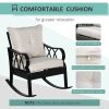 Outsunny Outdoor Wicker Rocking Chair with Padded Cushions, Aluminum Furniture Rattan Porch Rocker Chair w/ Armrest for Garden, Patio, and Backyard
