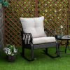 Outsunny Outdoor Wicker Rocking Chair with Padded Cushions, Aluminum Furniture Rattan Porch Rocker Chair w/ Armrest for Garden, Patio, and Backyard