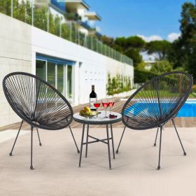 3 Piece Patio Bistro Conversation Set with Side Table, Acapulco All-Weather PE Rattan Chair Set,Flexible Rope Furniture Outdoor with Coffee Table (Color: Black)