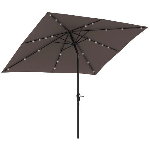 Outsunny 9' x 7' Solar Umbrella, LED Lighted Patio Umbrella for Table or Base with Tilt & Crank, Outdoor Umbrella for Garden, Deck, Backyard, Pool