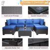 7 Pieces Outdoor Patio Sectional Sofa Couch, Silver Gray PE Wicker Furniture Conversation Sets with Washable Cushions & Glass Coffee Table for Garden