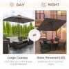 Outsunny 9' x 7' Solar Umbrella, LED Lighted Patio Umbrella for Table or Base with Tilt & Crank, Outdoor Umbrella for Garden, Deck, Backyard, Pool