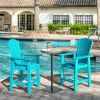 Patio Bar Stools Adirondack Arm Chairs Set of 2, All Weather Outdoor Furniture Wood-Like HDPE Deck Backyard Garden Dining Chairs
