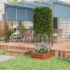 Outsunny Galvanized Raised Garden Bed, 24" x 24" x 11.75" Outdoor Planter Box with Trellis Tomato Cage and Open Bottom for Climbing Vines, Vegetables