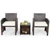 3 Pieces PE Rattan Wicker Furniture Set with Cushion Sofa Coffee Table for Garden